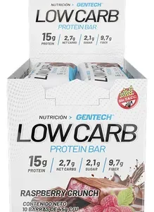 GENTECH PROTEIN BAR LOW CARB 10 PEANUT BUTTER BROWNIE CRUNCH RASPBERRY